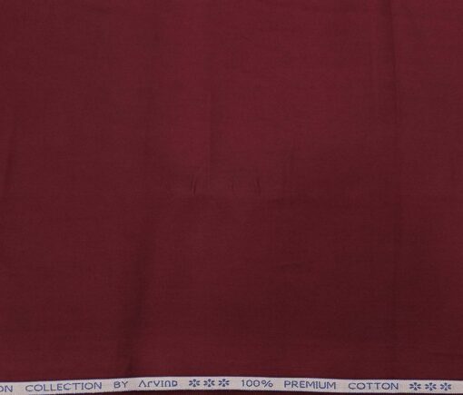 Arvind Men's Cotton Solids Satin 1.60 Meter Unstitched Shirt Fabric (Maroon)