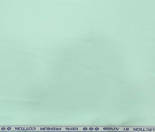 Arvind Men's Cotton Solids Satin 1.60 Meter Unstitched Shirt Fabric (Mint Green)