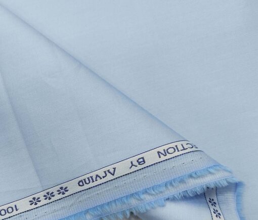 Arvind Men's Cotton Solids Satin 1.60 Meter Unstitched Shirt Fabric (Sky Blue)