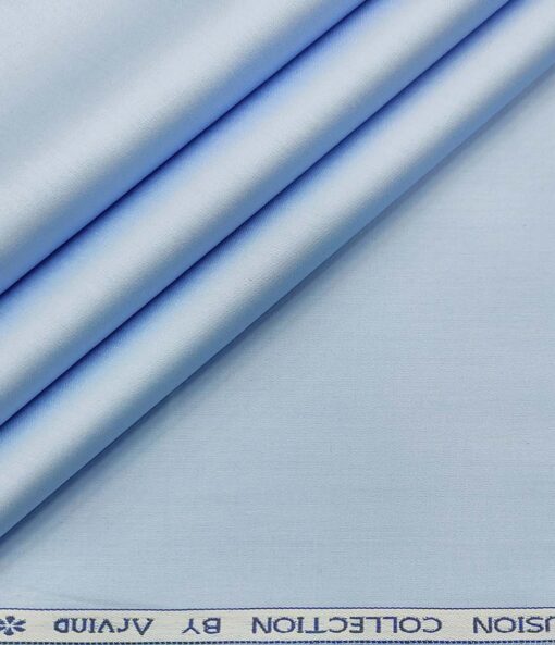 Arvind Men's Cotton Solids Satin 1.60 Meter Unstitched Shirt Fabric (Sky Blue)