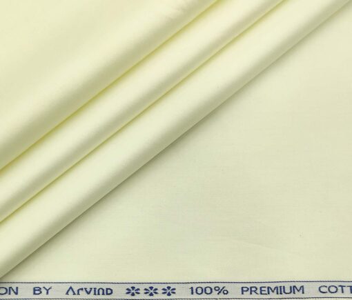 Arvind Men's Cotton Solids Satin 1.60 Meter Unstitched Shirt Fabric (Banana Yellow)