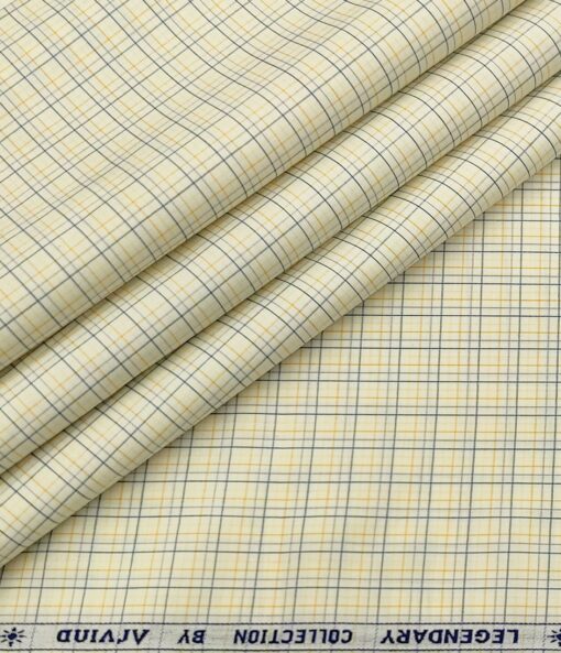 Arvind Men's Cotton Checks 1.60 Meter Unstitched Shirt Fabric (Cream)
