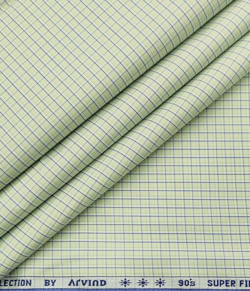 Arvind Men's Cotton Checks 1.60 Meter Unstitched Shirt Fabric (Light Green)