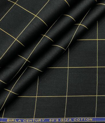 Birla Century Men's Cotton Checks 1.60 Meter Unstitched Shirt Fabric (Black)