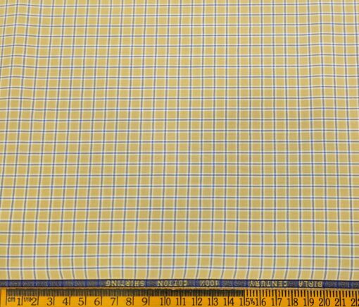 Birla Century Men's Cotton Checks 1.60 Meter Unstitched Shirt Fabric (Beigish Yellow)