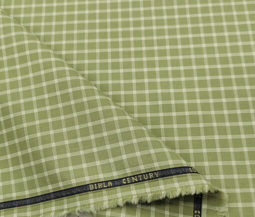 Birla Century Men's Cotton Checks 1.60 Meter Unstitched Shirt Fabric (Olive Green)