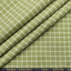 Birla Century Men's Cotton Checks 1.60 Meter Unstitched Shirt Fabric (Olive Green)