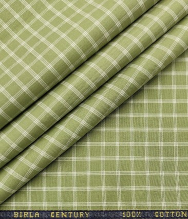 Birla Century Men's Cotton Checks 1.60 Meter Unstitched Shirt Fabric (Olive Green)