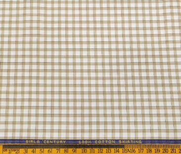 Birla Century Men's Cotton Checks 1.60 Meter Unstitched Shirt Fabric (Milky White)
