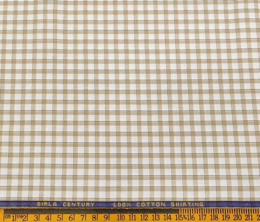 Birla Century Men's Cotton Checks 1.60 Meter Unstitched Shirt Fabric (Milky White)