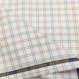 Birla Century Men's Cotton Checks 1.60 Meter Unstitched Shirt Fabric (White)