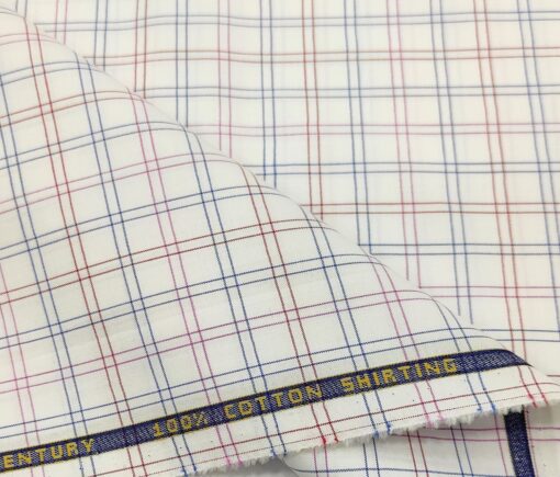 Birla Century Men's Cotton Checks 1.60 Meter Unstitched Shirt Fabric (White)