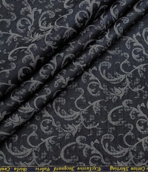 Birla Century Men's Cotton Jacquard 1.60 Meter Unstitched Shirt Fabric (Dark Blue)