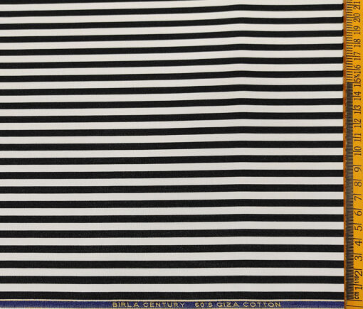 Birla Century Men's Cotton Striped 1.60 Meter Unstitched Shirt Fabric (White & Black)