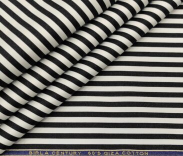 Birla Century Men's Cotton Striped 1.60 Meter Unstitched Shirt Fabric (White & Black)