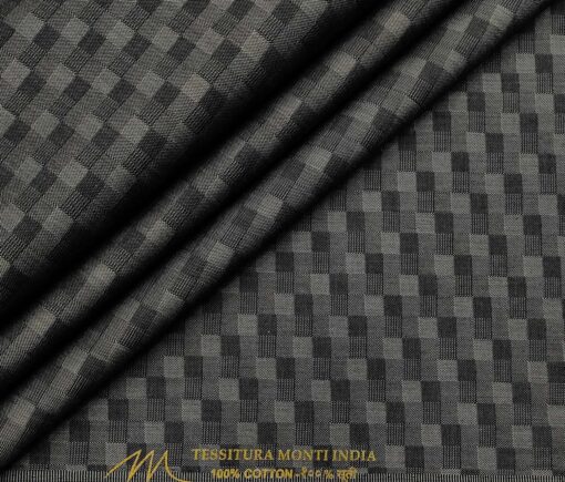 Tessitura Monti Men's Cotton Self Design 1.60 Meter Unstitched Shirt Fabric (Dark Grey)