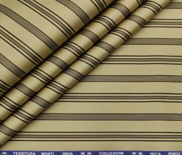 Tessitura Monti Men's Cotton Striped 1.60 Meter Unstitched Shirt Fabric (Beige)