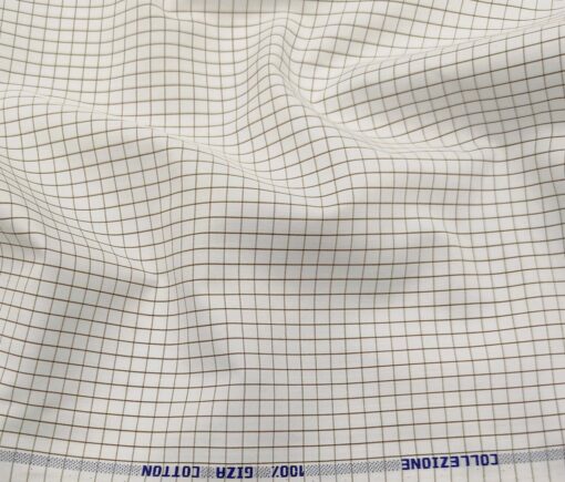 Tessitura Monti Men's Cotton Checks 1.60 Meter Unstitched Shirt Fabric (Milky White)