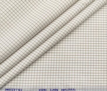 Tessitura Monti Men's Cotton Checks 1.60 Meter Unstitched Shirt Fabric (Milky White)