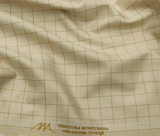 Tessitura Monti Men's Cotton Checks 1.60 Meter Unstitched Shirt Fabric (Oat Beige)