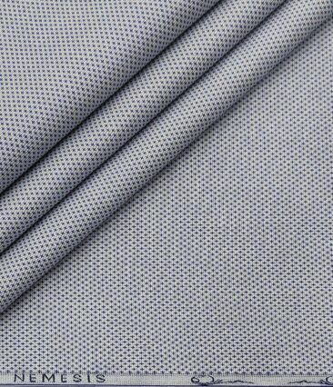 Nemesis Men's Cotton Structured Unstitched Shirting Fabric (White & Blue)