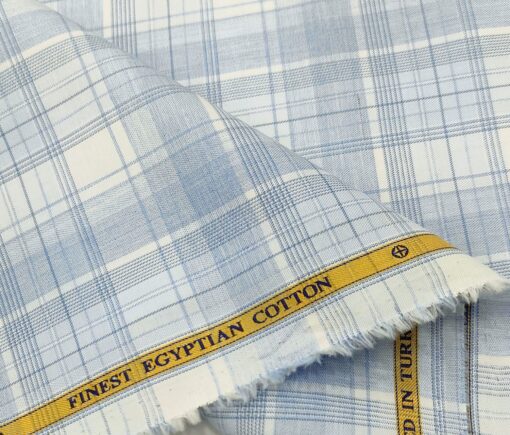 Soktas Men's Cotton Checks 1.60 Meter Unstitched Shirt Fabric (Sky Blue)
