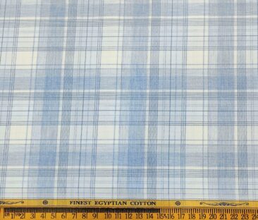 Soktas Men's Cotton Checks 1.60 Meter Unstitched Shirt Fabric (Sky Blue)