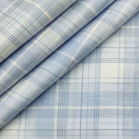 Soktas Men's Cotton Checks 1.60 Meter Unstitched Shirt Fabric (Sky Blue)