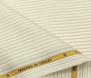 Soktas Men's Cotton Striped Unstitched Shirt Fabric (Creamish White)