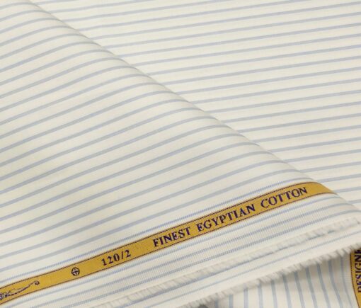 Soktas Men's Cotton Striped Unstitched Shirt Fabric (White)