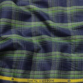 Soktas Men's Cotton Checks 1.60 Meter Unstitched Shirt Fabric (Dark Blue)