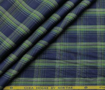 Soktas Men's Cotton Checks 1.60 Meter Unstitched Shirt Fabric (Dark Blue)