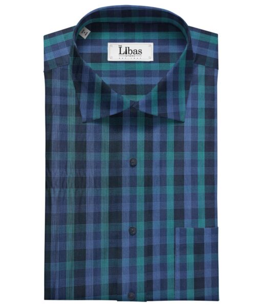 Soktas Men's Cotton Checks 1.60 Meter Unstitched Shirt Fabric (Dark Blue)