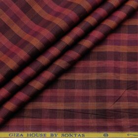 Soktas Men's Cotton Checks 1.60 Meter Unstitched Shirt Fabric (Dark Purple)