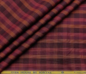 Soktas Men's Cotton Checks 1.60 Meter Unstitched Shirt Fabric (Dark Purple)