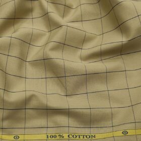 Soktas Men's Cotton Checks 1.60 Meter Unstitched Shirt Fabric (Oat Beige)