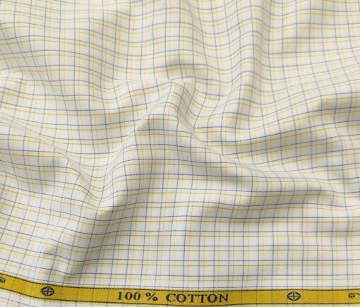 Soktas Men's Cotton Checks 1.60 Meter Unstitched Shirt Fabric (Milky White)