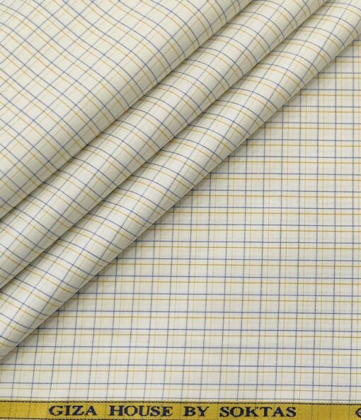 Soktas Men's Cotton Checks 1.60 Meter Unstitched Shirt Fabric (Milky White)