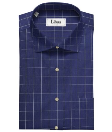 Soktas Men's Cotton Checks 1.60 Meter Unstitched Shirt Fabric (Royal Blue)