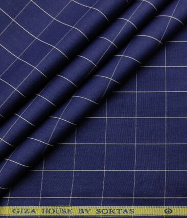 Soktas Men's Cotton Checks 1.60 Meter Unstitched Shirt Fabric (Royal Blue)