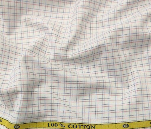 Soktas Men's Cotton Checks 1.60 Meter Unstitched Shirt Fabric (White)