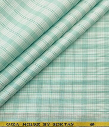 Soktas Men's Cotton Checks 1.60 Meter Unstitched Shirt Fabric (White)