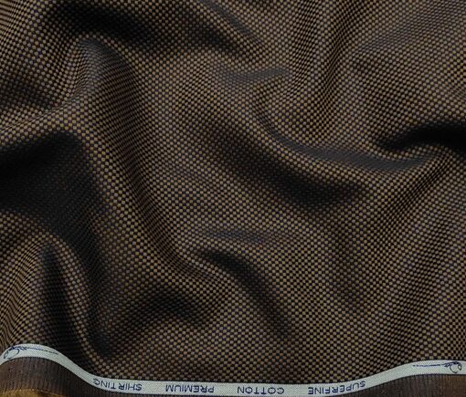 Solino Men's Cotton Structured 1.60 Meter Unstitched Shirt Fabric (Brown)