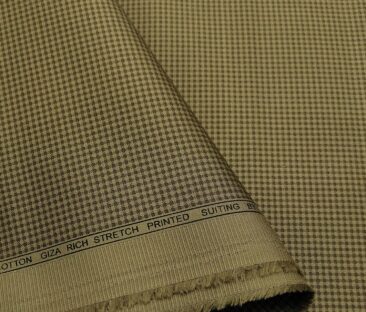Almonti Men's Cotton Printed 1.30 Meter Unstitched Trouser Fabric (Light Brown)