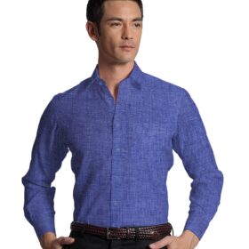 Burgoyne Men's Linen Solids Unstitched Shirting Fabric (Denim Blue)