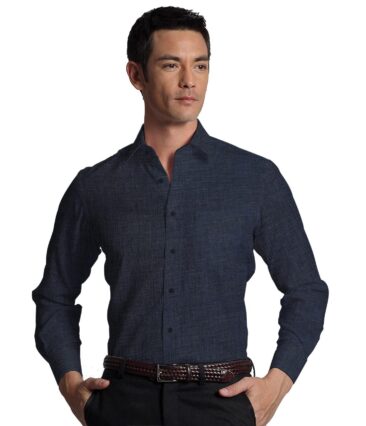 Burgoyne Men's Linen Solids 1.60 MeterUnstitched Shirting Fabric (Dark Navy Blue)
