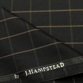 J.Hampstead Men's Polyester Viscose Checks Unstitched Suiting Fabric (Black)