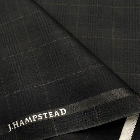 J.Hampstead Men's Polyester Viscose Checks Unstitched Suiting Fabric (Black)
