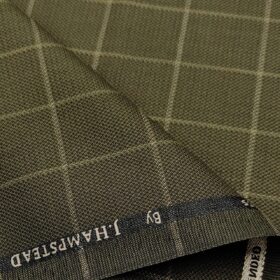 J.Hampstead Men's Polyester Viscose Checks Unstitched Suiting Fabric (Greenish Brown)
