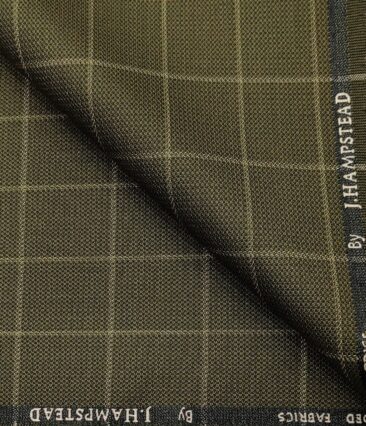 J.Hampstead Men's Polyester Viscose Checks Unstitched Suiting Fabric (Greenish Brown)